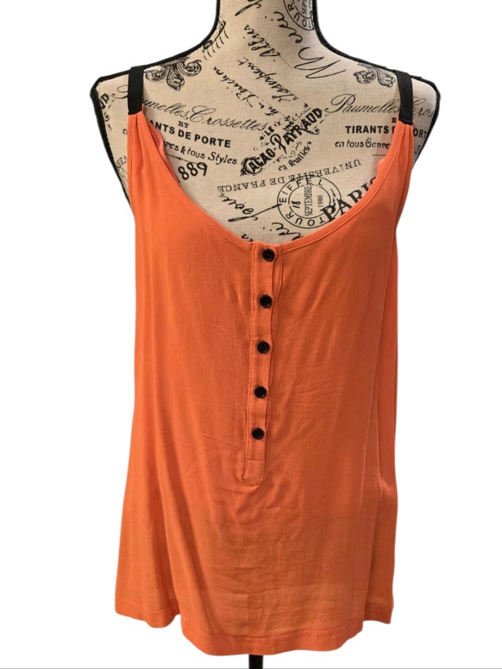 VINTAGE Eight Sixty Orange/Peach Button-Front Tank with Black Straps Sz M